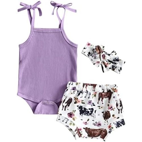 Kuriozud Newborn Infant Baby Girl 2 Piece Summer Outfits Tank Romper Top + Ruffle Bloomer Shorts Set Clothes