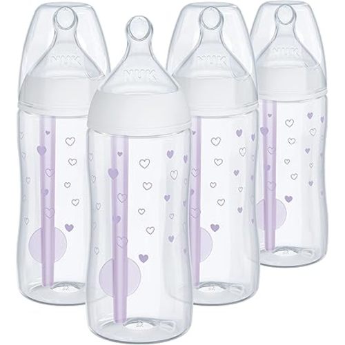 NUK Smooth Flow Pro Anti Colic Baby Bottle - Easy to Assemble and Clean & Reduces Newborn Spit-up & Gas, 10oz, 4-Pack, Girl