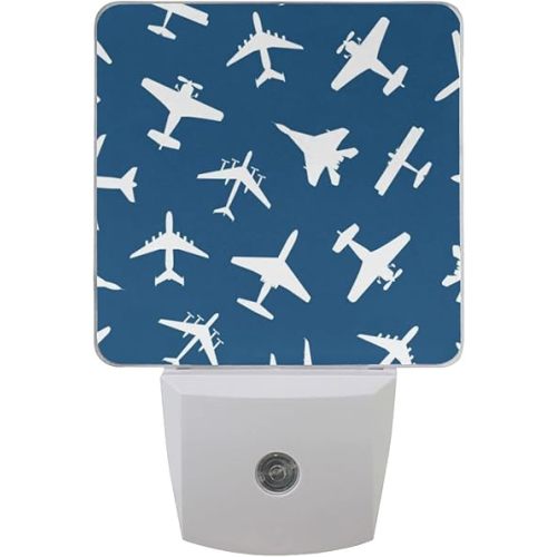 susiyo Cartoon Airplane on Blue Night Lights Plug in, 2 Pack Dusk to Dawn Sensor LED Light Bedroom Wall Decoration