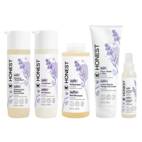 The Honest Company Calm Conditioner 10 fl oz +Shampoo & Body Wash 10 fl oz + Detangler 4 fl oz + Face + Body Lotion 8.5 fl oz + Bubble Bath 12 fl oz