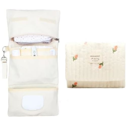 Baby Bag Organizer, Waterproof Mini Diaper Bag, Foldable Mom and Baby Travel Set, Diaper Bag Organizer, with Gift for Baby Shower (Flower)