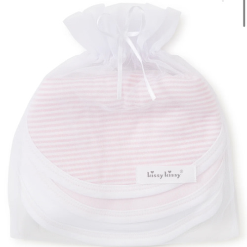 Pink Stripe 3 Pack Bib Set w/ Tulle Bag