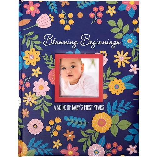 C.R. Gibson Blooming Beginnings First 5 Years Gender Neutral Baby Memory Book, 8.75" W x 11.3" L with 48 Guided Pages, Multicolor