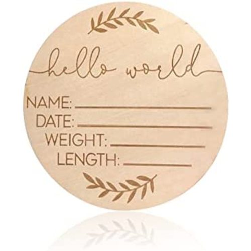 Wooden Baby Announcement Sign, Birth Announcement Sign, Hello World Newborn Sign, Baby Name Announcement Sign for Photo Prop Baby Shower Gift Nursery