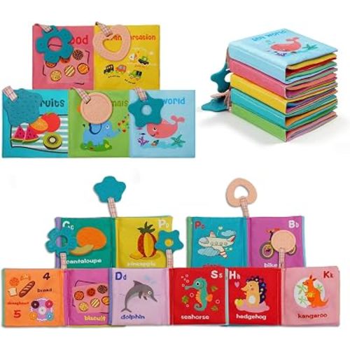 5 Pack Soft Cloth Crinkle Books for Babies 0-3 Bath Toys