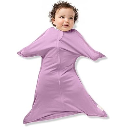 SleepingBaby Zipadee-Zip Transition Swaddle - Cozy Baby Swaddle Blanket with Zipper Convenience - Roomy Wearable Blanket for Easy Diaper Changes - Classic Lavender, Small (4-8 Month)