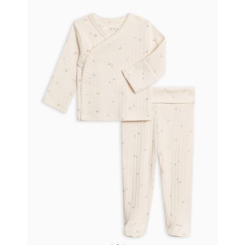 2-Piece Lacey Brushed Back Pointelle Kimono Top and Pant Set