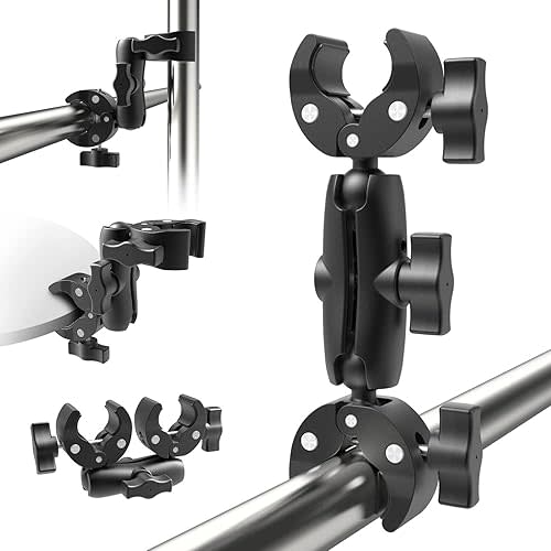 Double Super Clamp Mount Umbrella clamp Camera Clamp Pole Clamp for Monitor Bracket Magic Socket Arm Desk Photo Studio Light Stand, Photography Reflector, Flag Holder Mount, Cross Bar