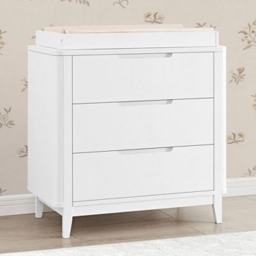 Delta Children Noah 3 Drawer Dresser with Changing Top and Interlocking Drawers - Bianca White