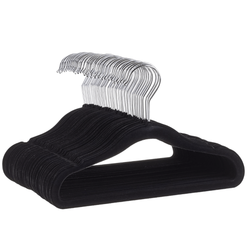 Amazon Basics Kids Velvet, Non-Slip Clothes Hangers for Infant and Toddler, 11.6 in (for baby clothes), Pack of 50, Black