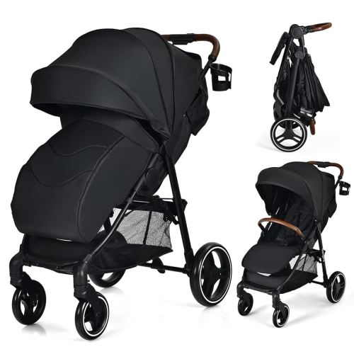 HONEY JOY Baby Stroller, Foldable High Landscape Infant Carriage with Foot Cover, Adjustable Backrest & Canopy, Suspension Wheels & Storage Basket, Newborn Pushchair Stroller for Boys Girls (Black)