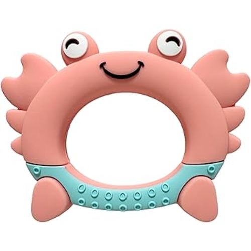 Busy Baby - Teething Toys Made of 100% Food Grade Silicone, Fun Animal Shapes for Teething Relief, Use Alone or Easily Attach Your Baby Teether to Busy Baby Mats (Crab)