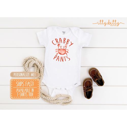 Crabby Pants Onesie® - baby Ocean Onesie®, Crab Onesie®, Beach Onesie®, I Pinch Back Onesie®, Baby Beach Shirt, Fishing Onesie®, crabby