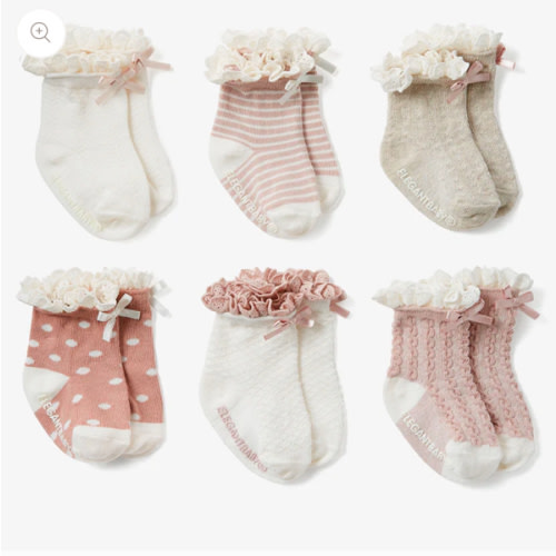 Fancy Pink Non Slip Baby Socks 6pk – Elegant Baby