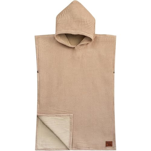 Jade&Kai Hooded Towel for Babies + Toddlers | Snaps into a Poncho | Organic Cotton Waffle | Lighweight and Absorbent | Bath, Beach, and Pool | Multiple Colors (Small (0-3 Yrs), Sand)