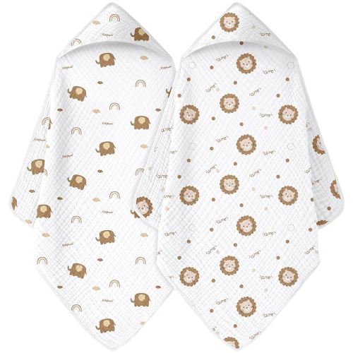 Baby Bath Towels, 100% Muslin Cotton Hooded Baby Towels for Newborn, 2 Pack Baby Towels with Hood for Infant Toddler and Kids, Large 32x32Inch, Soft and Absorbent