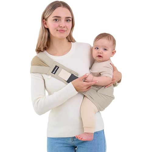 Toddler Sling Carrier - Premium Cotton, Expandable & Ergonomic, One Size Fits All, Ideal for 6-48 Months (11-44 lbs), Compact & Easy to Use, Beige