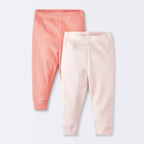 Baby Girls' 2pk Wide Ribbed Pants - Cloud Island™ Pink, Size: 0-3M