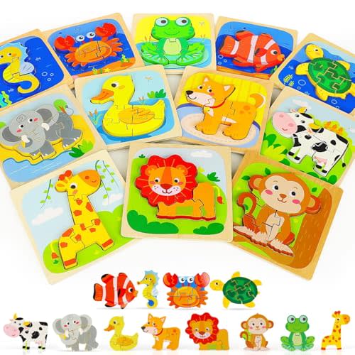 TOY Life Wooden Puzzles for Toddlers 2-4, Toddler Montessori Toys for 1 2 3 Year Old Boys Girls, Animals Wood Jigsaw Puzzles, Educational Learning Toy Kids Puzzle, Best Gifts for Baby Age 1-3 2-4