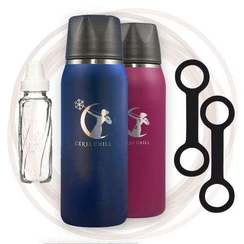 The Milk Warmer / Chiller Duo in Navy Blue & Burgundy. Pumping/Transport Bottles.