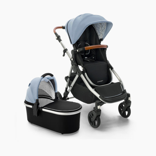 Mockingbird Single-to-Double Stroller 2.0 and Bassinet Bundle - Sky/Windowpane Canopy With Penny Leather