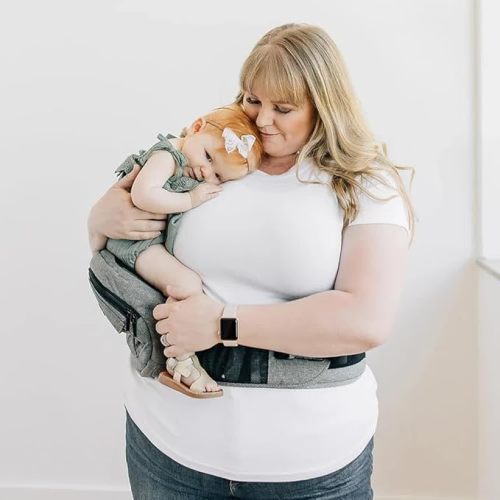 Tushbaby Original Hip Seat Baby Carrier for Babies & Toddlers up to 45 lbs, Safety Certified, Lightweight No-Foam Design with Storage & Nursing Support, Grey