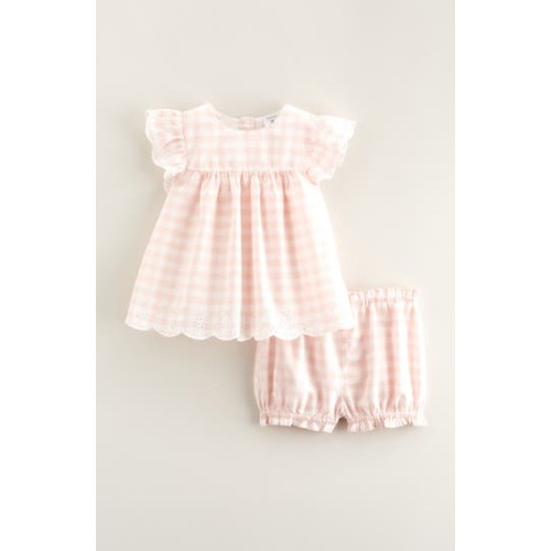 Scalloped Gingham Check Cotton Top & Bloomers, 3M