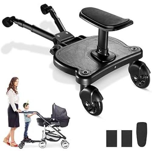 Universal Stroller Board with Replaceable Seat, 2 in 1 Sit and Stand Stroller Board, Stroller Standing Board, Stroller Attachment for Toddler to Ride, Holds Children Up to 55lb