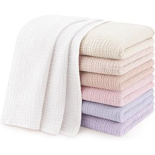 7 Pack Cotton Newborn Bath Towels 24''X24'' Ultra Soft Absorbent Baby Muslin Washcloths Burp Cloths Skin-Friendly Swaddling Blankets for Infant