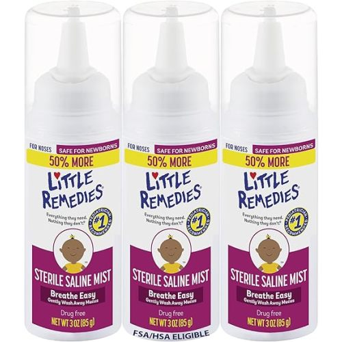 Little Remedies Sterile Baby Saline Nasal Mist, Safe for Newborns to Relieve Stuffy and Dry Noses, 3 Fl Oz, Pack of 3