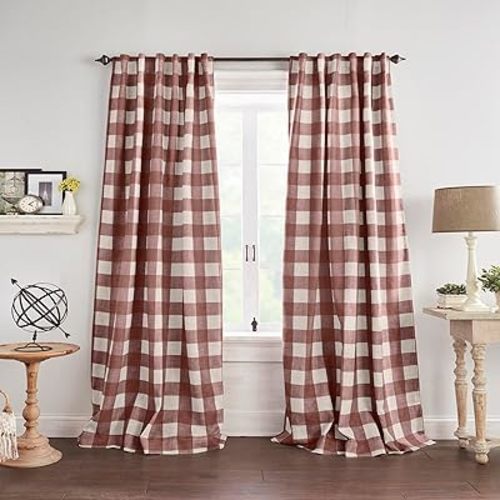 Elrene Home Fashions Farmhouse Living Grainger Buffalo-Check Blackout Window Curtain, Living Room and Bedroom Drape with Rod Pocket Tabs, 52" x 84", Red, 1 Panel