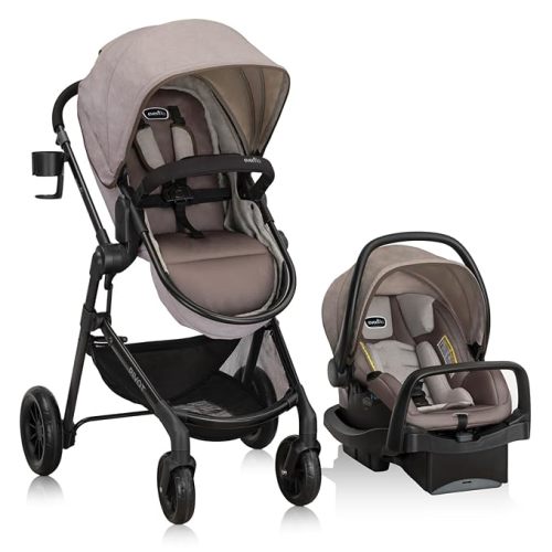 Evenflo Pivot Modular Travel System with LiteMax Infant Car Seat with Anti-Rebound Bar (Desert Tan) - Stroller
