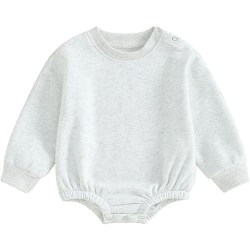 Gueuusu Newborn Warm Sweatshirt Romper Baby Boy Girl Solid Crewneck Long Sleeve Fleece Sweater Bodysuit Thick Winter Clothes