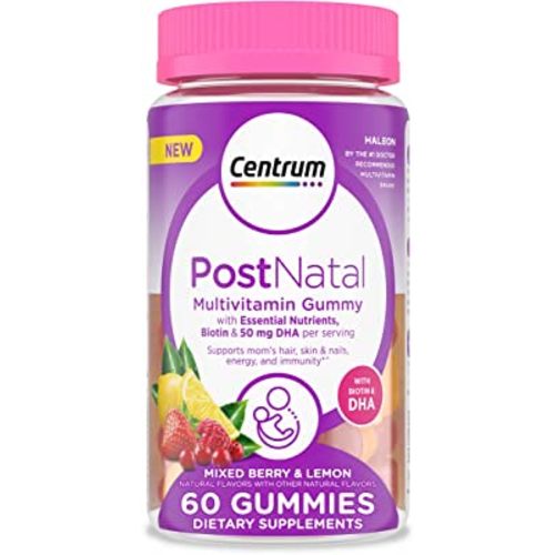 Centrum Postnatal Multivitamin Gummies with Biotin and DHA, Mixed Berry and Lemon Flavors - 60 Count, 30 Day Supply