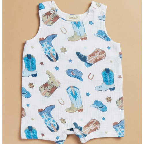 Giddy Up Muslin Romper in Blue | Tullabee