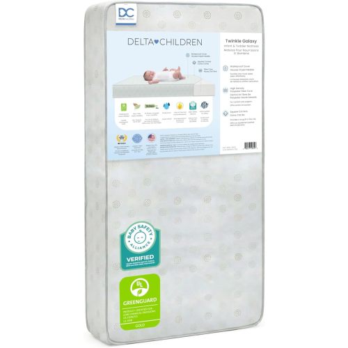 Delta Children Twinkle Galaxy Dual Sided Crib and Toddler Mattress - Premium Sustainably Sourced Fiber Core - Waterproof - GREENGUARD Gold Certified (Non-Toxic) - 7 Year Warranty - Made in USA