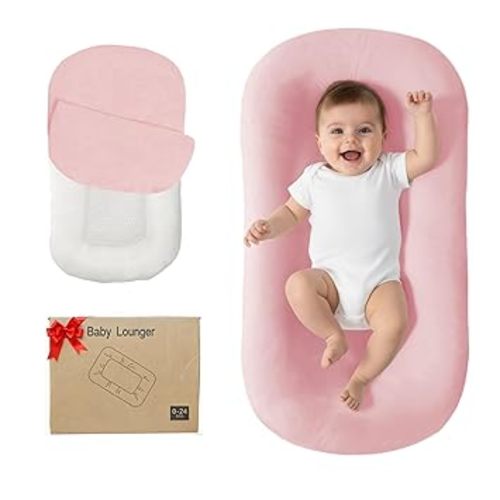 Lucakuins Baby Lounger, Bionic Design Baby Lounger for Newborn 0-24 Months, Soft Organic Cotton Breathable Lounger for Infants (Pink Newborn Lounger)