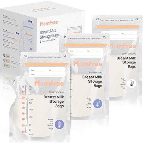 Breastmilk Storage Bag 8 OZ, Sterile Temp-Sensing Discoloration Milk Storing Bags for Breastfeeding, Disposable No-Leak Breast Milk Bags with Pour Spout, Self-Standing Milk Freezer Bag 120pcs