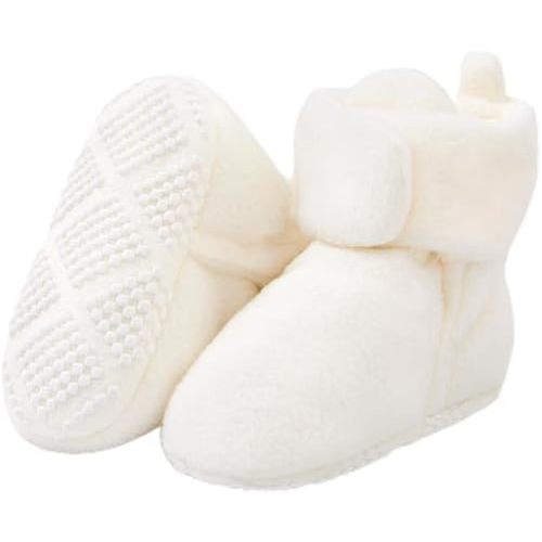Pro Goleem Fleece Baby Booties, Warm Cozy Baby Slippers, Stay On Sock Shoes, Easy to Put on, Unisex Baby Gifts, Soft Non-Slip Adjustable Newborn Boots for Boys and Girls