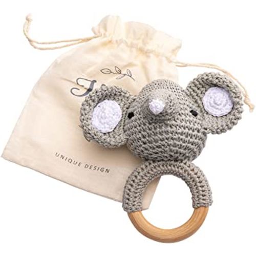 Wooden Baby Rattle Lovely Crochet Elephant Ring Rattle, Newborn Animal Rattle Toys, Baby Toys for Baby and Infant