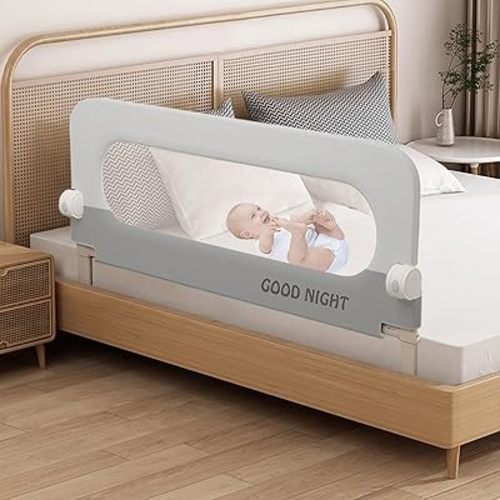 Foldable Baby Bed Guard Rail for Toddlers, Adjustable Height Swing Down Baby Bed Safety Side Rails,Portable Bed Rails Guard Bumper for Full Size, Queen