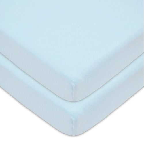 American Baby Company 2 Pack 100% Natural Cotton Fitted Pack and Play Sheets 39" x 27" - Soft & Breathable Pack N Play Sheets for Playard & Mini Crib Mattress, Blue, for Boys & Girls