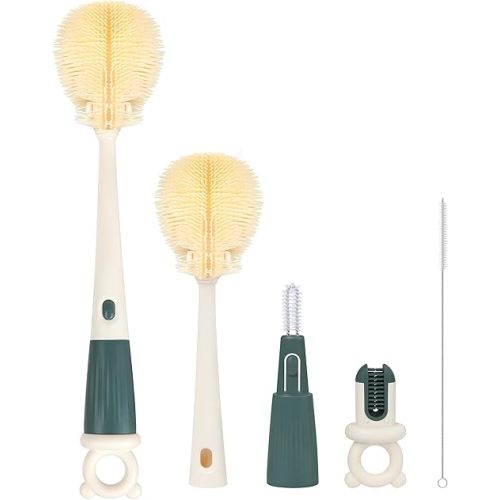 Long Handle Bottle Cleaning Brush Set, 4-in-1 Silicone Baby Bottle Cleaner Brush Kit, Multifunctional Water Bottles Washer for Travel, Baby Bottles, Breast Pump, Spout, Nipple & Straw
