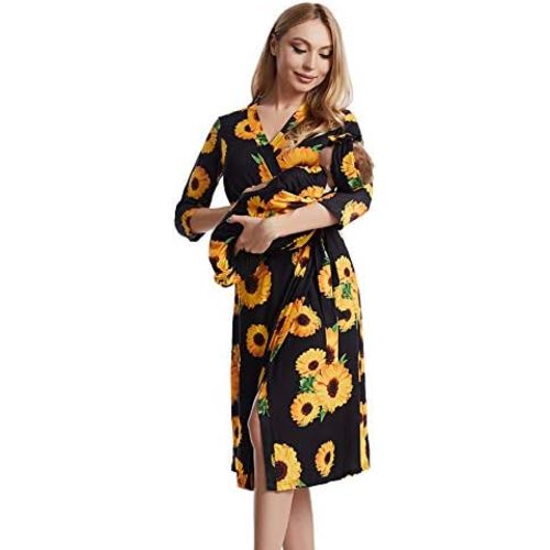 Galabloomer Maternity Robe and Baby Receiving Blanket, Matching Mommy Labor Delivery Robe and Swaddle Set