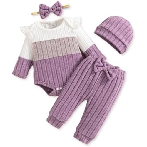Mioglrie Newborn Baby Girl Clothes Infant Fall Outfits Color Block Pants Set Baby Clothes for Girls 0 3 6 9 12 18 Months