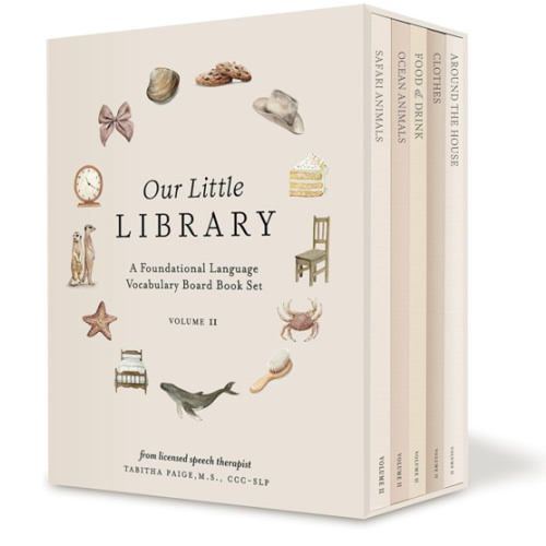 Our Little Library Vol. 2: First 100 Words Board Book Box Set, including Ocean Animals, Safari Animals, Food and Drink, Clothes, and Around the House (Tabitha Paige Children's Book Series)