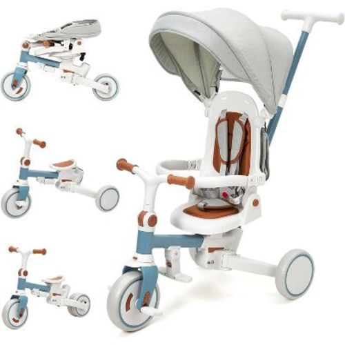 7-in-1 Foldable Baby Tricycle with Adjustable Parent Handle,Toddler Trike with Safety Harness