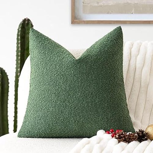 Foindtower Textured Boucle Throw Pillow Covers Accent Solid Pillow Cases Cozy Soft Decorative Couch Cushion Case for Chair Sofa Bedroom Living Room Home Decor, 18 x 18 Inch,Hunter Green
