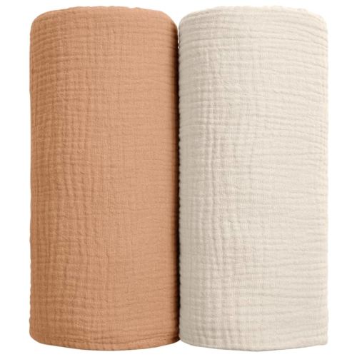 lulumoon Muslin Swaddle Blanket Baby - Cotton Swaddling Blanket Soft Baby Receiving Blankets Neutral 2Pack(Caramel), Solid
