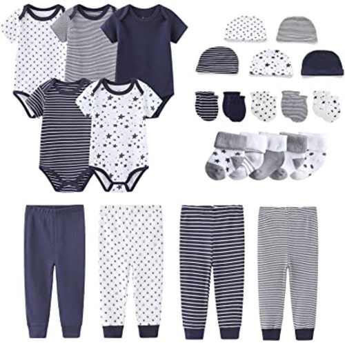 MAMIMAKA Newborn Layette Gift Set Bodysuits Pants for Baby Girl and Boy 24 Piece 100% Cotton Essentials and Accessories